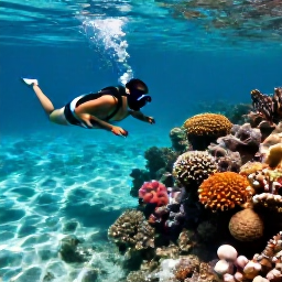 Caribbean Holidays, January Wellness, Snorkeller exploring clear shallow water over a colourful coral reef near Providenciales, Turks and Caicos