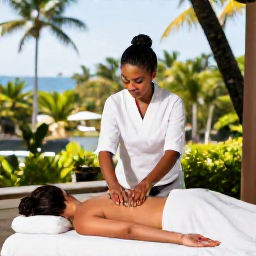 Caribbean Holidays, January Wellness, Wellness traveller receiving a relaxing massage at an open-air spa overlooking a tropical garden in Saint Vincent and the Grenadines