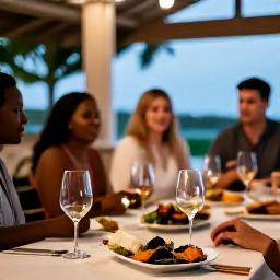 Caribbean Holidays, January Wine Tasting, An intimate wine tasting at a stylish Saint Barth&eacute;lemy restaurant, with several wine glasses, French cheese, fresh seafood and a softly lit terrace