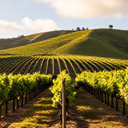 Caribbean Holidays, January Wine Tasting, Sunlit Puerto Rican vineyard in January, green hills, neat rows of vines and warm Caribbean light