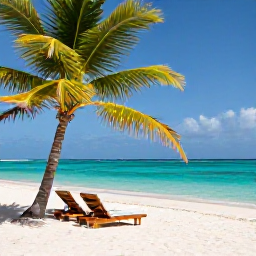 Caribbean Holidays, July Adults Only, A secluded white-sand beach with turquoise water, palm trees and two sun loungers on a Grenadine island