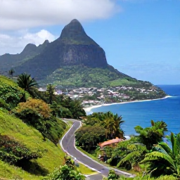 Caribbean Holidays, July Adults Only, Lush tropical hills and a scenic coastal road on Saint Vincent with a small local village in the distance