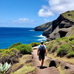 Caribbean Holidays, July Adventure Holidays, A hiker walking along a coastal trail on Saint Barth&eacute;lemy with views of rocky cliffs, blue sea and tropical vegetation
