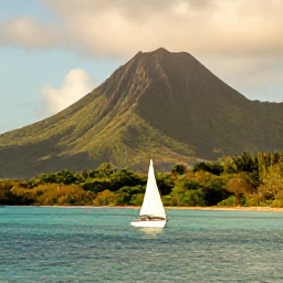 Caribbean Holidays, July Adventure Holidays, A small sailing boat approaching the lush volcanic coastline of Saint Vincent and the Grenadines in warm July sunshine