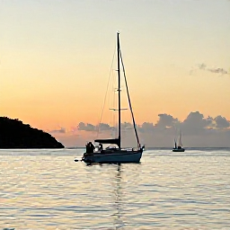 Caribbean Holidays, July Adventure Holidays, A small sailing boat cruising past the coastline of Saint Barth&eacute;lemy at sunset, with calm Caribbean water and warm evening light