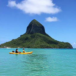 Caribbean Holidays, July Adventure Holidays, Kayakers paddling along a calm turquoise bay beside a green Caribbean island in Saint Vincent and the Grenadines