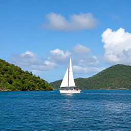 Caribbean Holidays, July Adventures, A small sailing boat passing between the green islands of the British Virgin Islands under a sunny July sky