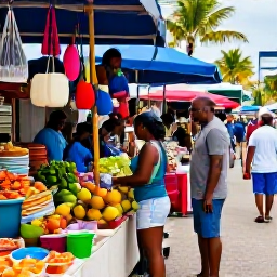 Caribbean Holidays, July All-Inclusive, Colourful Caribbean street market in July with local food, tropical fruit, crafts and friendly island atmosphere