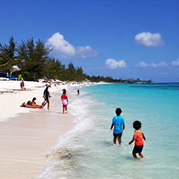 Caribbean Holidays, July All-Inclusive, Family enjoying a Caribbean all-inclusive beach holiday in July, children playing safely in shallow turquoise water and adults relaxing nearby