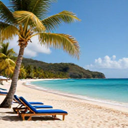Caribbean Holidays, July All Inclusive, Friendly all-inclusive beach resort in Saint Vincent and the Grenadines, with sun loungers, palm trees and clear Caribbean water