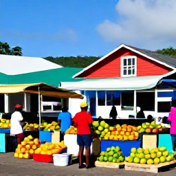 Caribbean Holidays, July Backpacking, Colourful local market in Kingstown, Saint Vincent, with fresh tropical fruit, friendly vendors and traditional Caribbean buildings