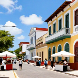 Caribbean Holidays, July Backpacking, Colourful Port of Spain street scene in July with local food stalls, musicians and historic buildings