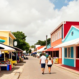 Caribbean Holidays, July Barbados, Couple exploring Bridgetown Barbados, colourful buildings, local market and historic streets in warm daylight