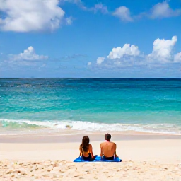 Caribbean Holidays, July Barbados, Couple relaxing on a quiet Barbados beach in warm July sunshine, turquoise sea and soft sand