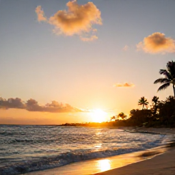Caribbean Holidays, July Beach Holidays, A peaceful sunset over Grace Bay in Turks and Caicos, with gentle waves, warm golden light and silhouettes of palm trees