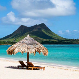 Caribbean Holidays, July Beach Holidays, Traveller relaxing beneath a palm umbrella on a quiet Saint Kitts beach, with turquoise sea, light clouds and lush volcanic hills