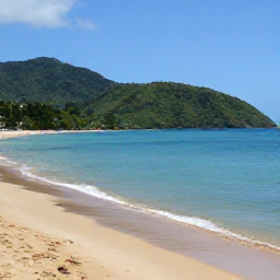 Caribbean Holidays, July Beach Holidays, Visitors relaxing on Reduit Beach in Saint Lucia, clear blue water, golden sand and green hills in the background