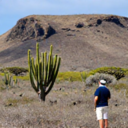 Caribbean Holidays, July Birdwatching, Arikok National Park in Aruba with cacti, rugged hills and a birdwatcher watching birds among the dry landscape