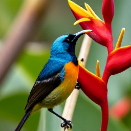 Caribbean Holidays, July Birdwatching, Close-up of a Caribbean bananaquit feeding on a tropical flower in an Antigua garden