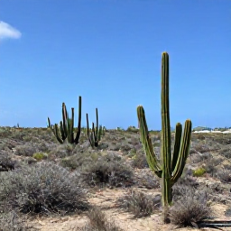 Caribbean Holidays, July Birdwatching, Colourful Cura&ccedil;ao landscape in July with cacti, dry scrub, blue sky and a small Caribbean bird perched on a branch