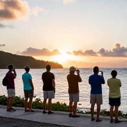 Caribbean Holidays, July Birdwatching, Friendly birdwatching guide and visitors observing wildlife at sunrise in the United States Virgin Islands