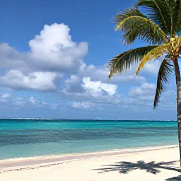 Caribbean Holidays, July Business Class, Golden Caribbean beach in July with turquoise sea, palm trees and a few soft clouds above the shoreline