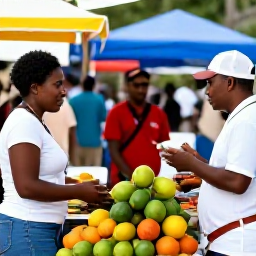 Caribbean Holidays, July Caribbean Festivals, Traditional Caribbean market in July with fresh tropical fruit, spices, handmade crafts and local people chatting