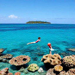 Caribbean Holidays, July Caribbean Weddings, Newlyweds snorkelling in clear Caribbean water near a colourful coral reef, with a small tropical island in the distance