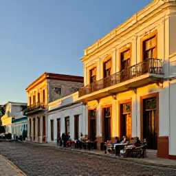 Caribbean Holidays, July City Breaks, Historic Caribbean city centre at golden hour, with colonial architecture, cobbled streets and local people enjoying outdoor caf&eacute;s