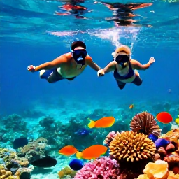 Caribbean Holidays, July Couples Holidays, A couple snorkelling in clear turquoise water among colourful coral and tropical fish near the Tobago Cays