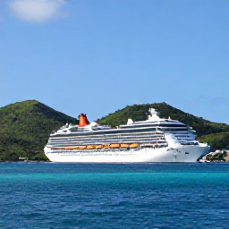 Caribbean Holidays, July Cruises, A cruise ship approaching Charlotte Amalie harbour on a bright July morning, with green hills and turquoise Caribbean water