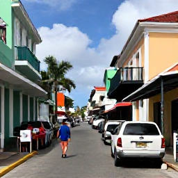 Caribbean Holidays, July Cruises, A friendly local guide leading travellers through colourful Charlotte Amalie streets, historic buildings and small shops