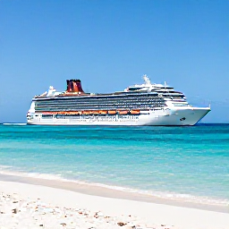 Caribbean Holidays, July Cruises, A modern cruise ship sailing past the turquoise waters and white sandy beaches of Grand Turk, Turks and Caicos, under a bright July sky