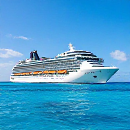 Caribbean Holidays, July Cruises, A modern cruise ship sailing through clear turquoise Caribbean water beneath a bright blue July sky
