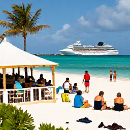 Caribbean Holidays, July Cruises, Cruise passengers enjoying a relaxed afternoon beside the turquoise sea on Grand Turk, with beach caf&eacute;s and palm trees