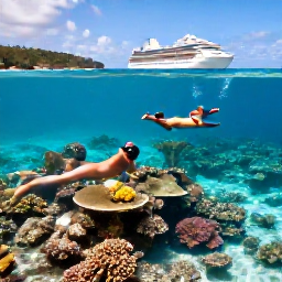 Caribbean Holidays, July Cruises, Travellers snorkelling above a colourful coral reef in clear shallow water beside a British Virgin Islands beach