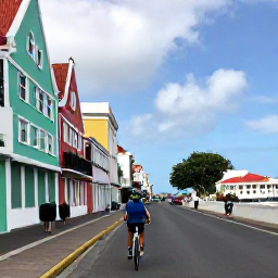 Caribbean Holidays, July Cycling Holidays, Cyclist exploring colourful streets and historic waterfront in Willemstad, Cura&ccedil;ao