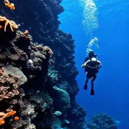 Caribbean Holidays, July Diving, Divers descending beside a dramatic volcanic reef wall near Saint Vincent, with blue Caribbean water and tropical fish