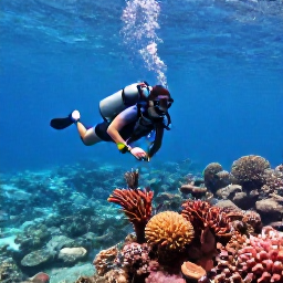 Caribbean Holidays, July Diving, Scuba diver exploring a colourful coral reef in clear tropical water off Saint Vincent and the Grenadines