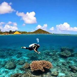 Caribbean Holidays, July Diving, Scuba divers swimming over a shallow coral reef around Bequia and the Grenadine islands on a sunny July day