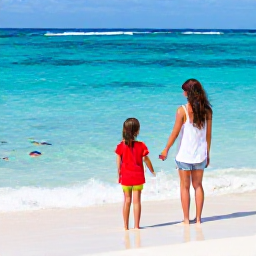 Caribbean Holidays, July Family Holidays, Family enjoying a calm Caribbean sea with colourful snorkelling fish, gentle waves, sandy beach and clear blue water