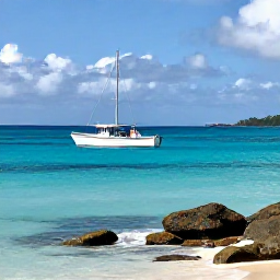 Caribbean Holidays, July Fishing, A family-friendly fishing boat close to the rocky coastline and clear shallow water of Saint Barth&eacute;lemy