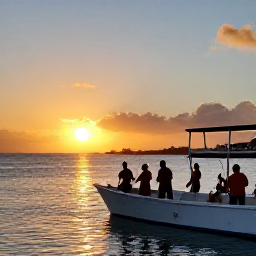 Caribbean Holidays, July Fishing, A relaxed group enjoying a sunset fishing trip beside the coastline of Saint Martin and Sint Maarten