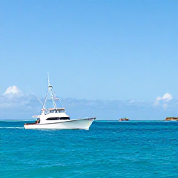 Caribbean Holidays, July Fishing, A sport fishing boat cruising through calm turquoise water off Saint Martin and Sint Maarten under a bright July sky