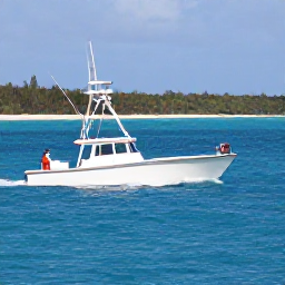 Caribbean Holidays, July Fishing, Angler fighting a powerful sport fish from a modern charter boat off Tobago, bright blue water and dramatic tropical coastline in the distance
