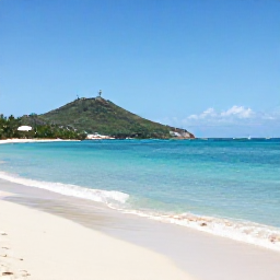 Caribbean Holidays, July Holidays, A bright Caribbean beach on Saint Kitts with calm turquoise water, green hills and a relaxed holiday atmosphere in July