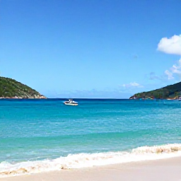 Caribbean Holidays, July Holidays, A quiet tropical beach on St John in the United States Virgin Islands during July, with clear turquoise water, green hills and a small boat offshore