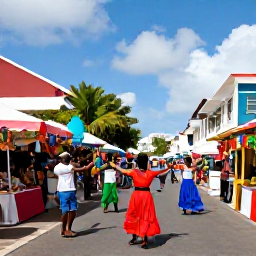 Caribbean Holidays, July Holidays, Colourful July street festival in Philipsburg, Sint Maarten, with local dancers, musicians and decorated stalls