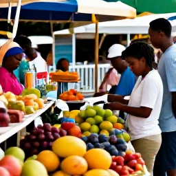 Caribbean Holidays, July Holidays, Visitors enjoying a lively Caribbean market in Marigot, Saint Martin, with colourful fruit, spices, crafts and waterfront caf&eacute;s