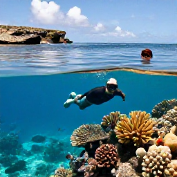 Caribbean Holidays, July Holidays, Visitors snorkelling above a colourful coral reef in calm Caribbean water near St John, with tropical fish and rocky coastline visible
